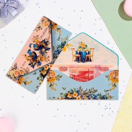 The envelope "On the wedding day!" Cutting, congregation, embossing, birds