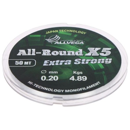 Monophile Fine allvega All-Rund X5, diameter 0.20 mm, test 4.89 kg, 50 m, transparent