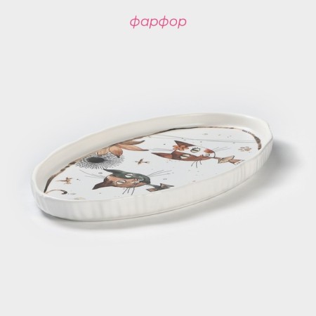 Porcelain oval shade "Cats Aristocrats", 30.5 × 17 cm-1