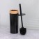 Set for the bathroom, 5 items: a bucket for garbage, a brush with a stand, soap dish, dispenser, glass, black color