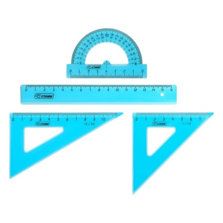 Drawing Istanm Small (ruler 16 cm, 2 triangles, transporter), transparent, neon colors, euro suspension, mix-1