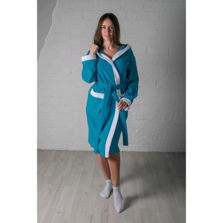 Women's bathrobe, size 44, white/turquoise, mahra