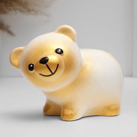 Piggy bank "Bear" white with gold, 11cm