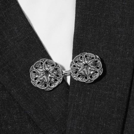 Cardigan clamp "Flowers", black-gray color in black silver