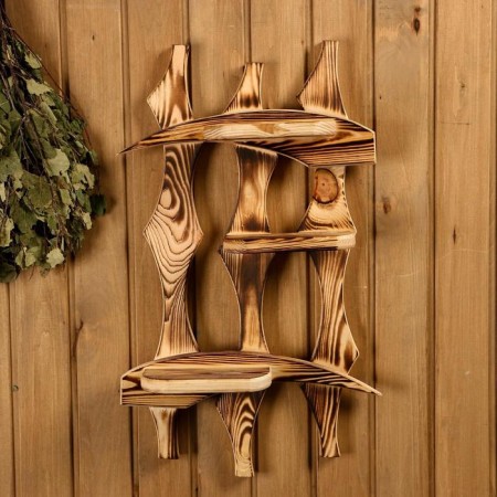 Waterfall regiment, burned, 38 × 63 × 11 cm, pine