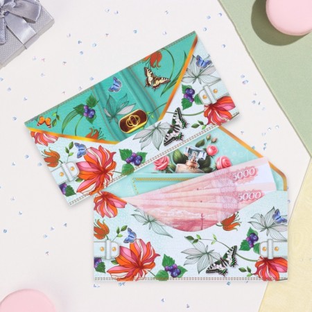 Money envelope "Universal" flowers on a green background, 8.3 x 16.5 cm