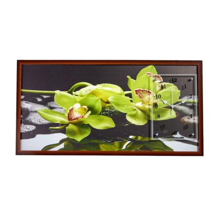 Carty clock is wall-mounted, interior "green orchids", 50 x 100 cm, on canvas, silent