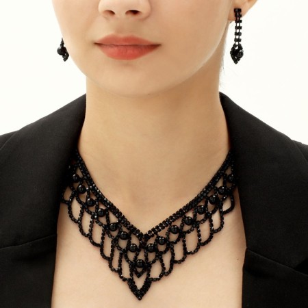 Set 2 objects: earrings, necklace "vernissage" balls, black color, 30 cm-3