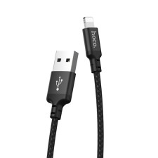 Hoco X14, Lightning cable - USB, 2 A, 2 m, fast charging, nylon braid, black