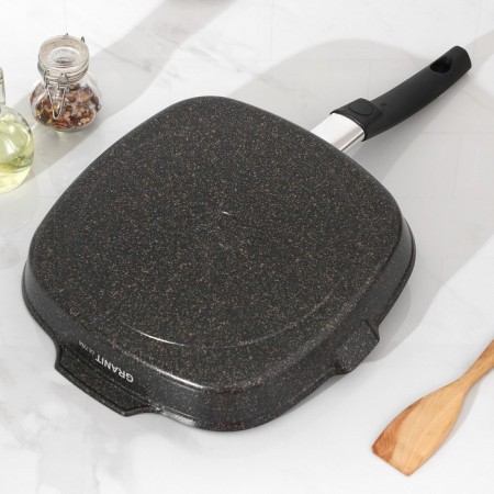 Square Square Granit Ultra, 28 × 28 cm, removable handle, glass cover, anti-stick coating, black color black-2