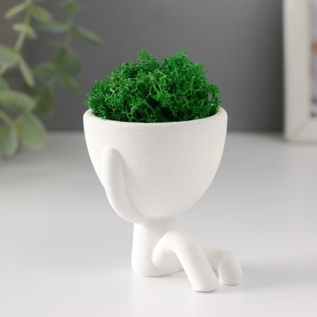 Kashpo concrete mini "Mr. Green" Ivazaru with moss white 5.5x6.5x6.5 cm (moss green stabil)-2
