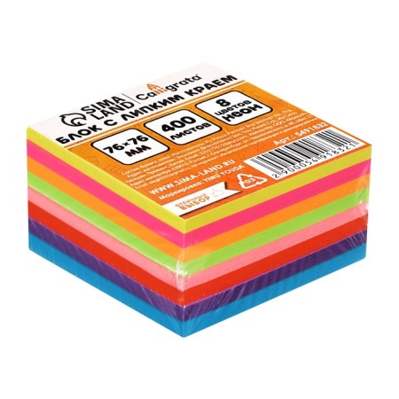 Block with a sticky edge of 76 mm x 76 mm, 400 sheets, fluorescent, 8 colors-1