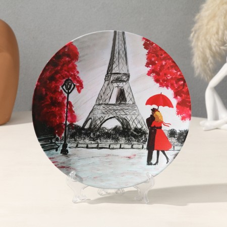 Decorative plate "couple", with a pattern on canvas, D = 20 cm