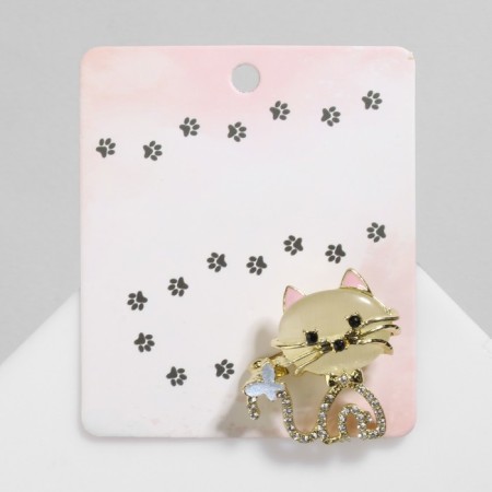 Brooch "Kitten" with a butterfly, white-pink color in gold-1