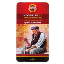 Pencils of watercolor set 12 colors, Koh-I-Noor Mondeluz 3722, in a metal pencil case