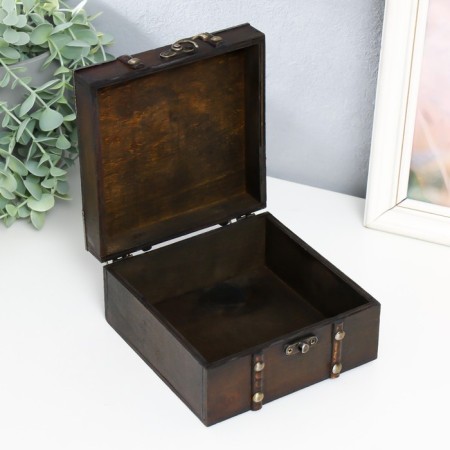 Casket wood chest "Galleya" with rivets 15x15x7.5 cm-2