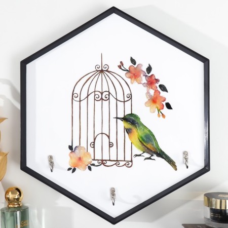 Decorative hooks 3 hooks "Bird and cage" 34x30 cm