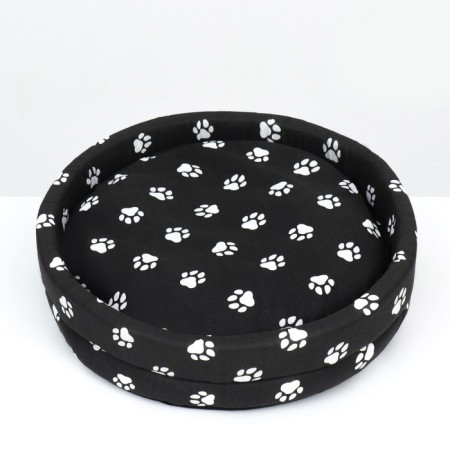 Lowcost Lyncost Round, Poplin, 40 x 40 x 12 cm, black with paws