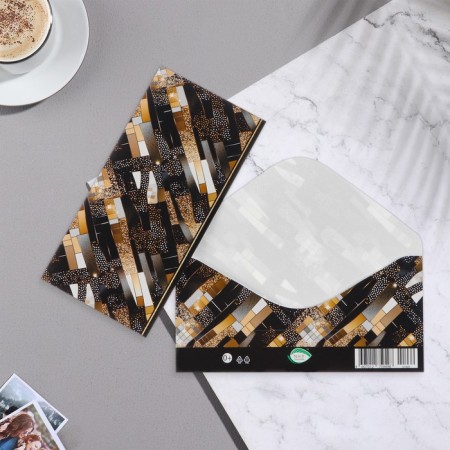 Money envelope "Universal" black-gold stripes, 17x8 cm