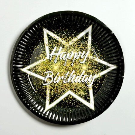 Paper plate "Happy Birthday", star, set 6 pcs.