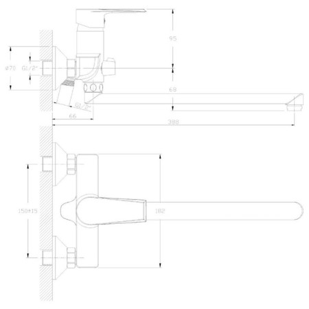 Rossinka RS28-33 bathtub mixer, one-handed, with a flat surge 350 mm, chrome-1