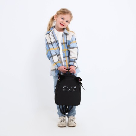 School textile backpack with ears on the hairpins "Cat", 27x23 cm, black color-15