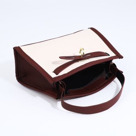 Cross-Bodi Bag on a zipper, white/brown color-6