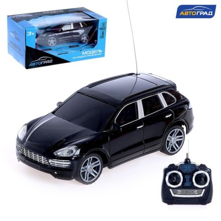 The machine is on the radio control, works on batteries, the color is black