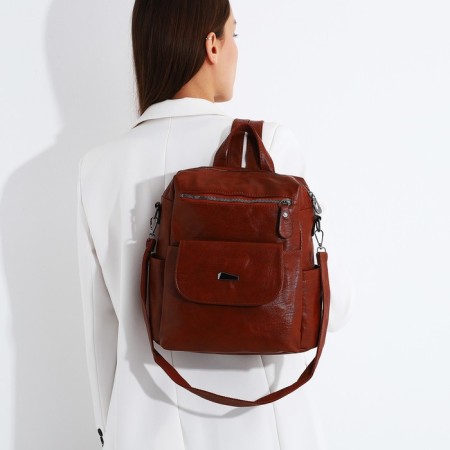 Women's backpack made of artificial leather with lightning, 2 pockets, redhead color