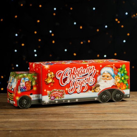 Gift box "Red" truck with animation and game, 34.5 x 11 x 11 cm