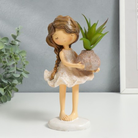 Souvenir Polystone "Baby with a scythe, with a plant in a vase" 21x9x11.3 cm
