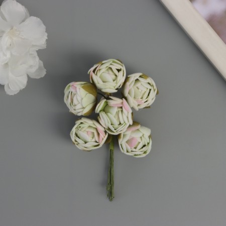 Decor for creativity "peonies" white-green (1 set = 1 bouquet) in the bouquet 6 pcs 2.5x10.5 cm