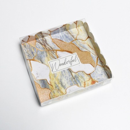 Cookie box, confectionery packaging with PVC lid, “stone”, 18 x 18 x 3 cm-1