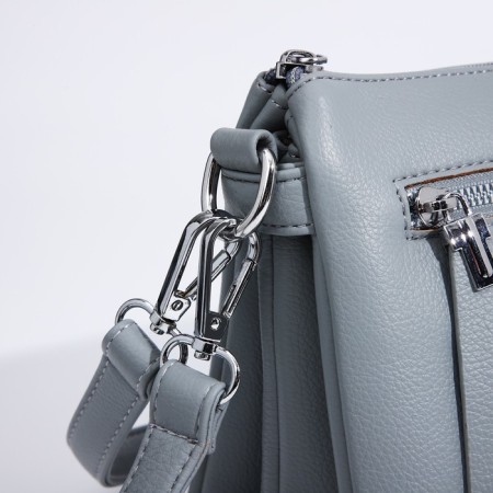 Cross-Bodi Bag on a zipper, 3 external pockets, the color of a gray-blue-4