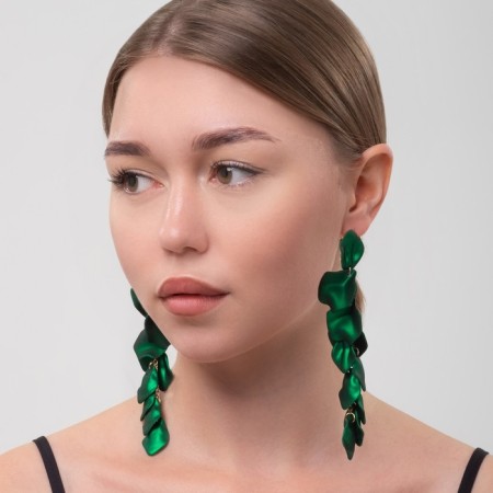 Earrings Assorted "Wind" grace, green color in gold-5