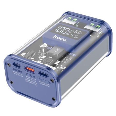 External battery Hoco J105, 10,000 mAh, 2 USB, 1 Type-C, 3 A, display, blue-1