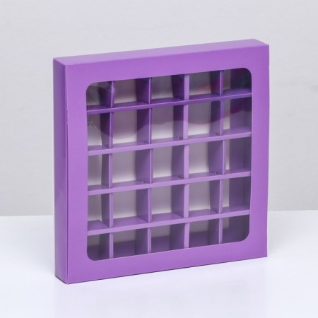 Box for sweets 25 pcs with a window, 22 x 22 x 3.5 cm, lilac