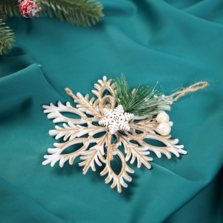 Christmas tree decoration "Retro Snowflake" 12 cm, gold with white-1