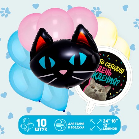 Set of balls "cats", latex, foil, 10 pcs.