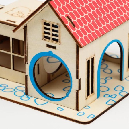Complex-site for rodents with 2 houses and a hill, plywood, 19 x 14 cm-5