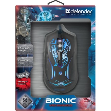 Mouse Defender Bionic GM-250L, wired, game, optical, 3200DPI, black-12