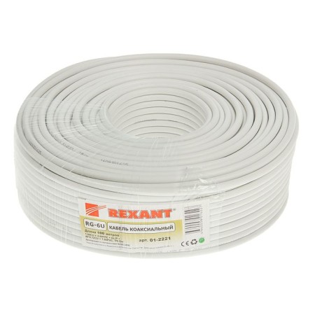 REXANT RG-6U, CU, 75 Ohm cable, 100 m, white, 01-2221-1