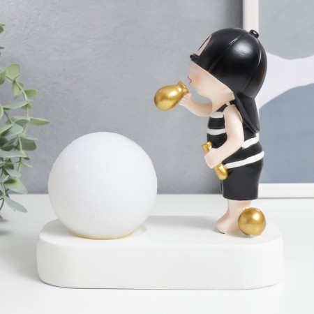 Souvenir Polystone Light "Baby in a black cap, with a gold bubble at the ball" 16.5x8x16 cm-1