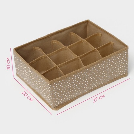 Organizer for storing linen Dailan "Points", 12 cells, 27 × 20 × 10 cm, beige color-2