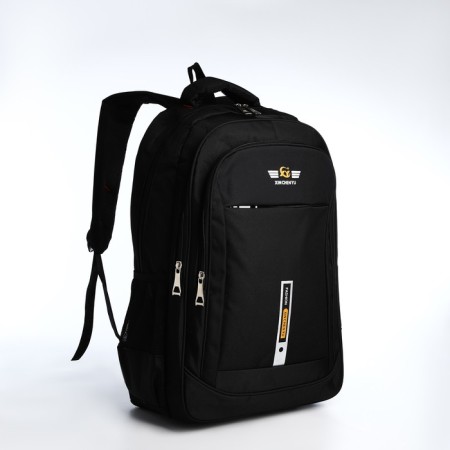 Youth backpack from textiles, 2 lightning departments, 4 pockets, black/orange color-2