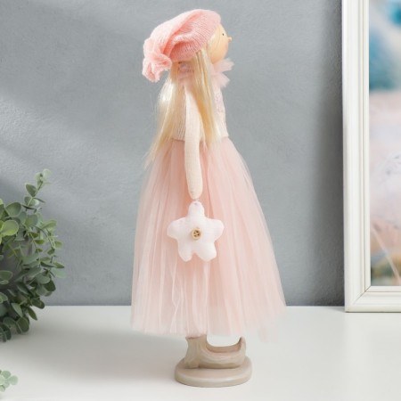Interior doll "Baby in pink, with a flower, with long hair" 41.5x14.5x16 cm-1