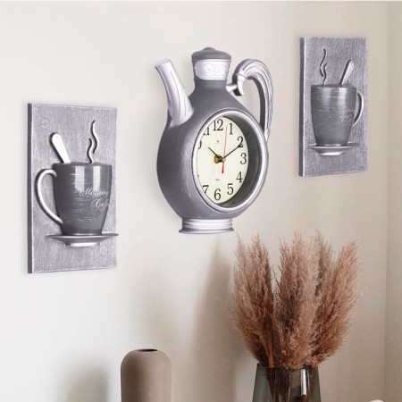 Wall -wall clocks for the kitchen "tea party", silent, kettle 26.5 x 24 cm, gray, aa-1