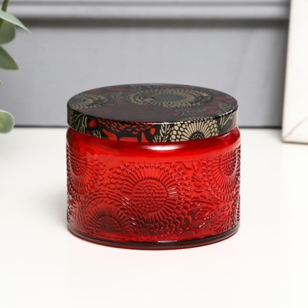 Bank for candles glass with a lid "Flower" red, round 5x7x7 cm, mix