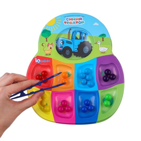 Porter for 8 colors “Blue Tractor: Funny Beads”, with tweezers, according to the Montessori method