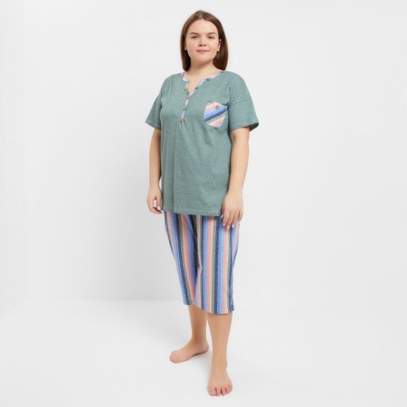 Women's home set (T -shirt/breeches), olive color, size 64